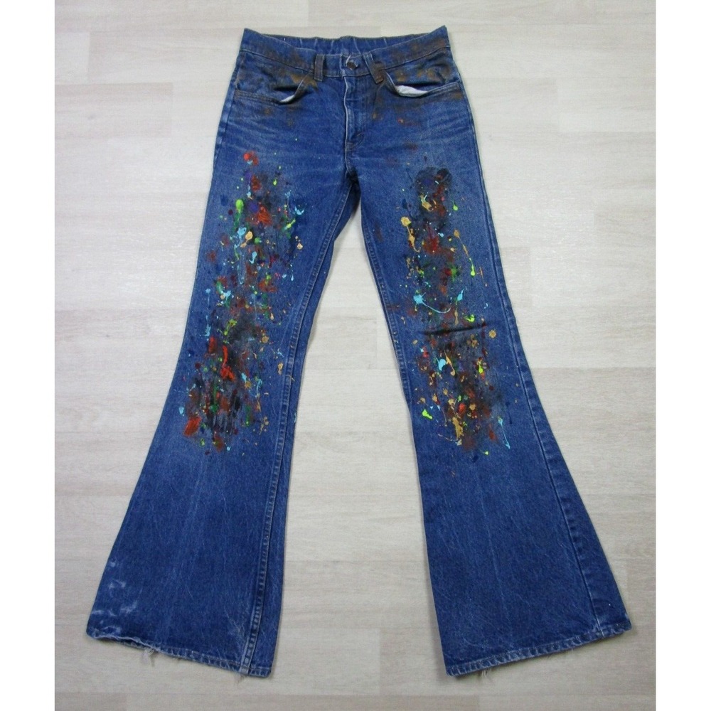 Vintage‎ 70s Levis 684 0217 Orange Tab Bell Bottom Flare Blue Jeans Size 28X32